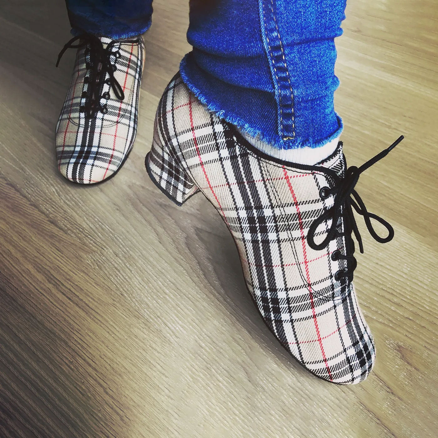 IDS Heather-Split Beige Check Practice Dance Shoes