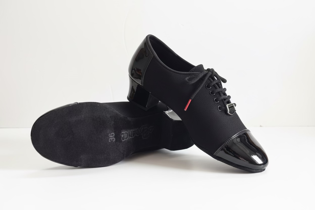 Women Patent+Canvas Dance Shoes – 55 mm Heel, Whole Sole - Latin & Ballroom Practice