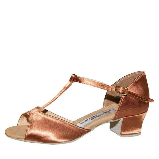 AIDA 020 – Girls' Latin Dance Shoes — Dark Tan Satin