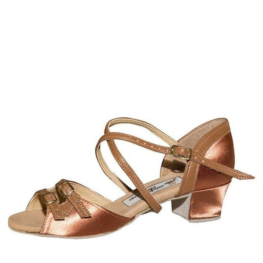 AIDA 025 – Girls' Latin Dance Shoes — Dark Tan Satin