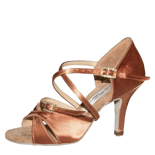 AIDA 064 – Women's Latin Dance Shoes — Dark Tan Satin