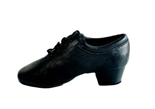 Kids Latin / Salsa Dance Shoes, Black Leather, 35mm / 1.4" heel