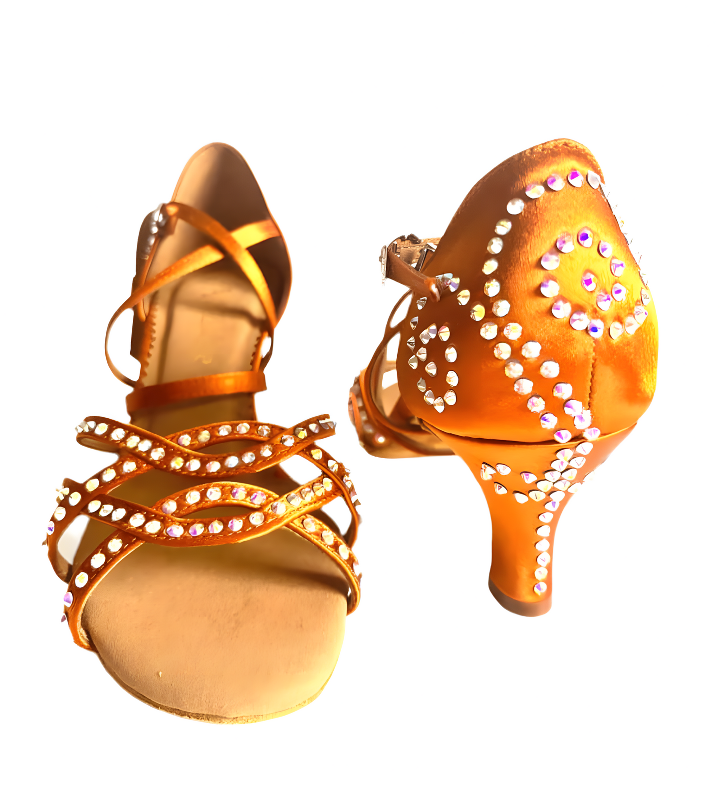 Aurora Crystal Latin Dance Heels – Bronze Satin, 2.5”, Wide upscaled