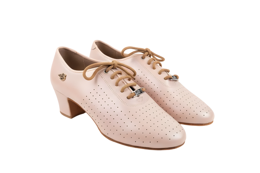 Women’s Beige Leather Practice Dance Shoes – Split Sole Latin & Ballroom Training Heels upscaled