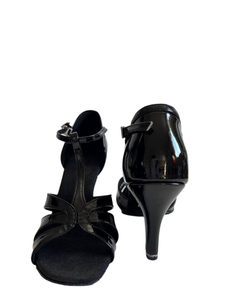 BD Dance Women's Latin Dance Shoes, Black Patent, Natural Suede Insole, 85mm/ 3.3’ heel, Salsa, Bachata
