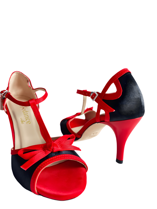 Milonga – Black & Red Bow Tango Shoes with 7.5 cm Red Heel upscaled