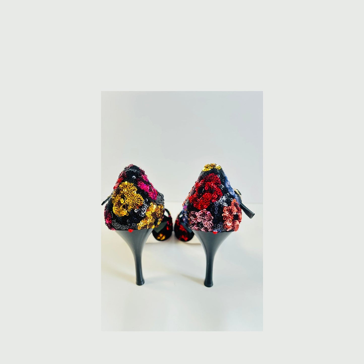 Tango Dance Shoes, Black & Flowers, Rosso Latino