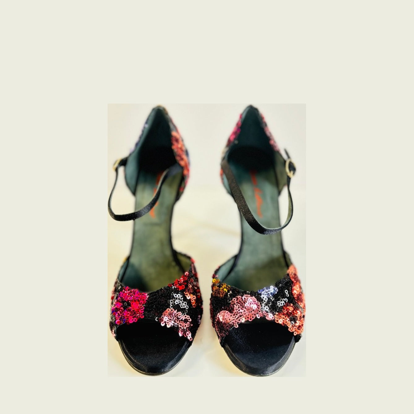 Tango Dance Shoes, Black & Flowers, Rosso Latino