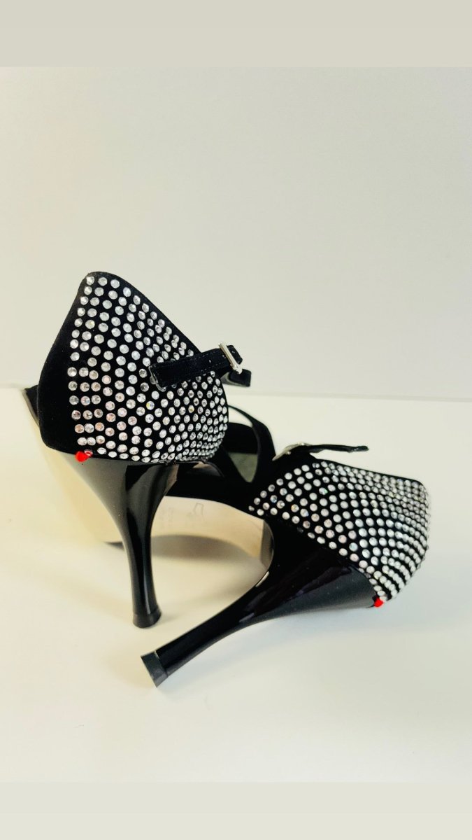 Tango Dance Shoes, Black & Rhinestones, Rosso Latino