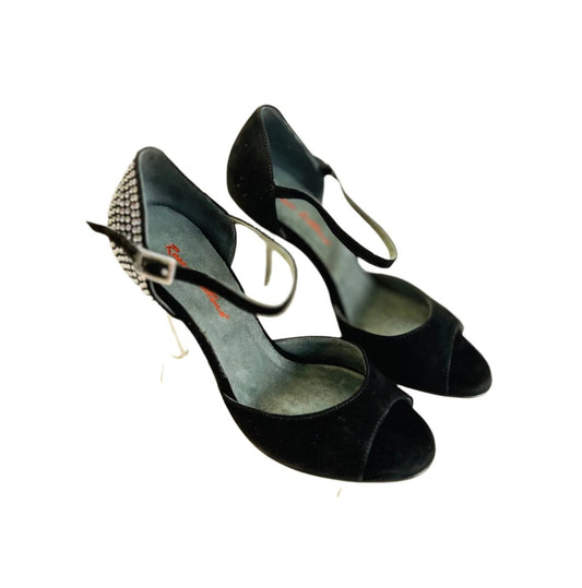 Tango Dance Shoes, Black & Rhinestones, Rosso Latino