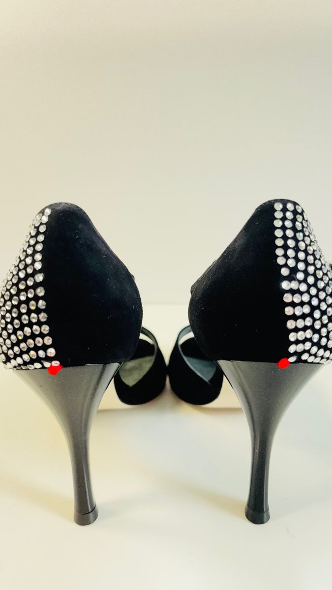 Tango Dance Shoes, Black & Rhinestones, Rosso Latino