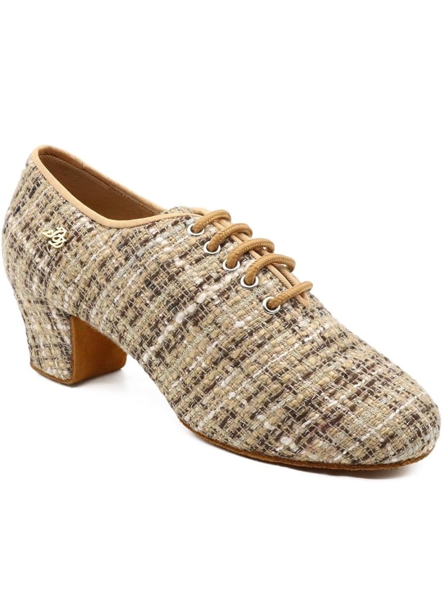 Coco Tweed Khaki Style Women’s Latin Dance Shoes – Lace - Up Ballroom Practice & Performance Shoes with 4.5 mm heel, split sole - Best selling - BD Dance - Wedance