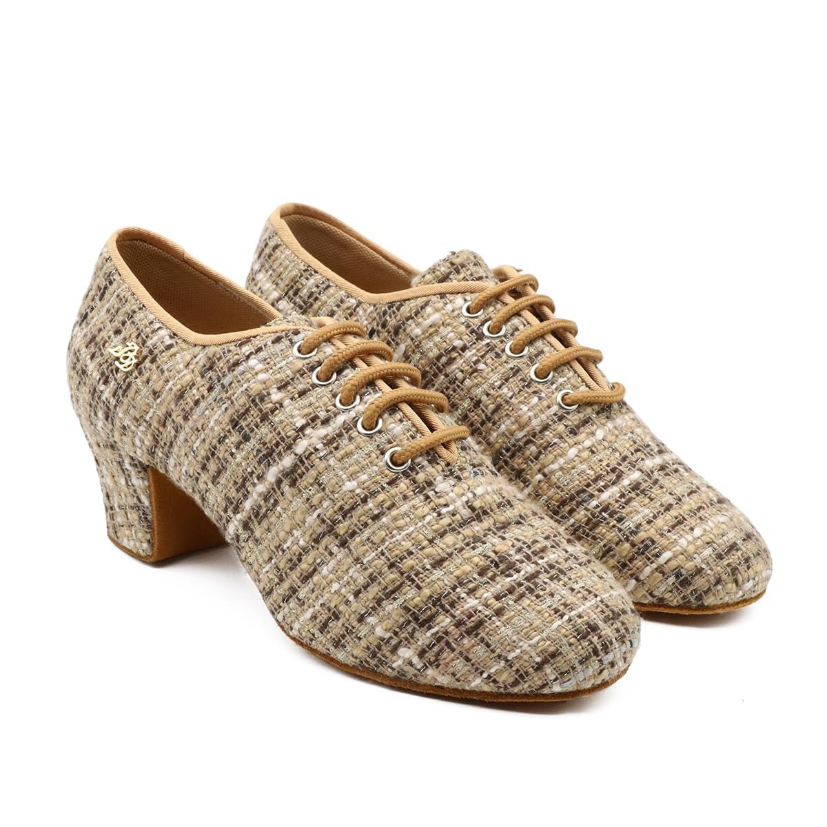 Coco Tweed Khaki Style Women’s Latin Dance Shoes – Lace - Up Ballroom Practice & Performance Shoes with 4.5 mm heel, split sole - Best selling - BD Dance - Wedance