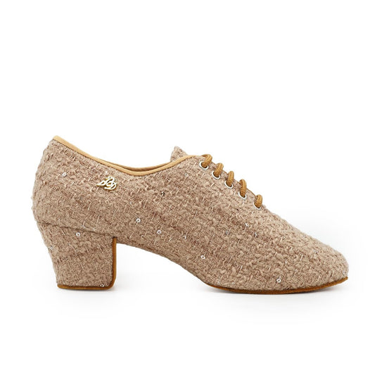 Coco Tweed Nude Style Women’s Latin Dance Shoes – Lace - Up Ballroom Practice & Performance Shoes with 4.5 mm heel, split sole - BD Dance - Wedance