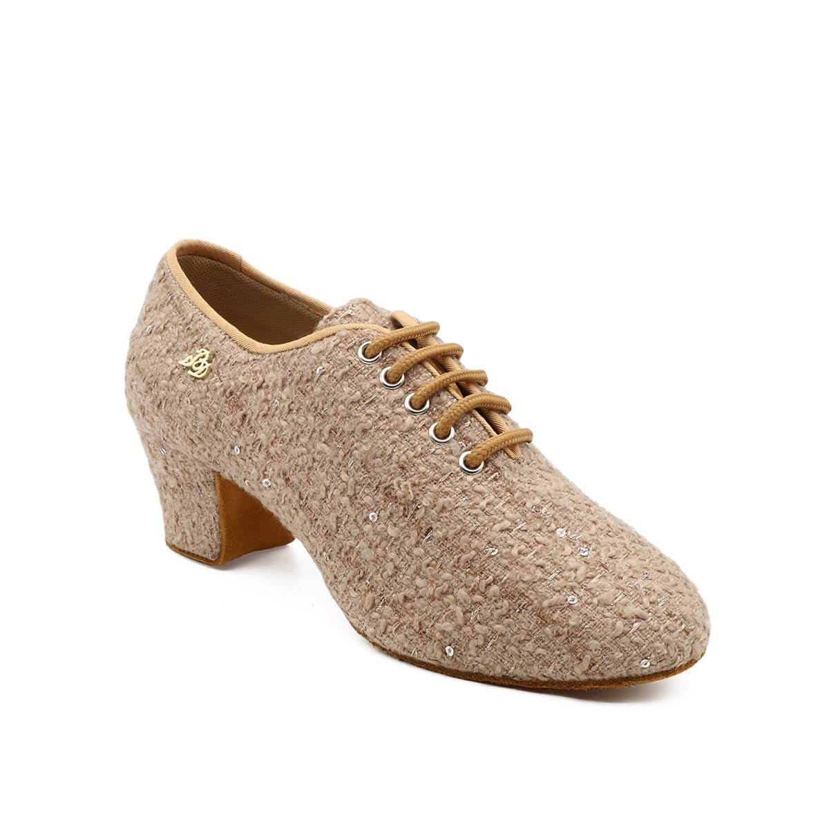 Coco Tweed Nude Style Women’s Latin Dance Shoes – Lace - Up Ballroom Practice & Performance Shoes with 4.5 mm heel, split sole - BD Dance - Wedance