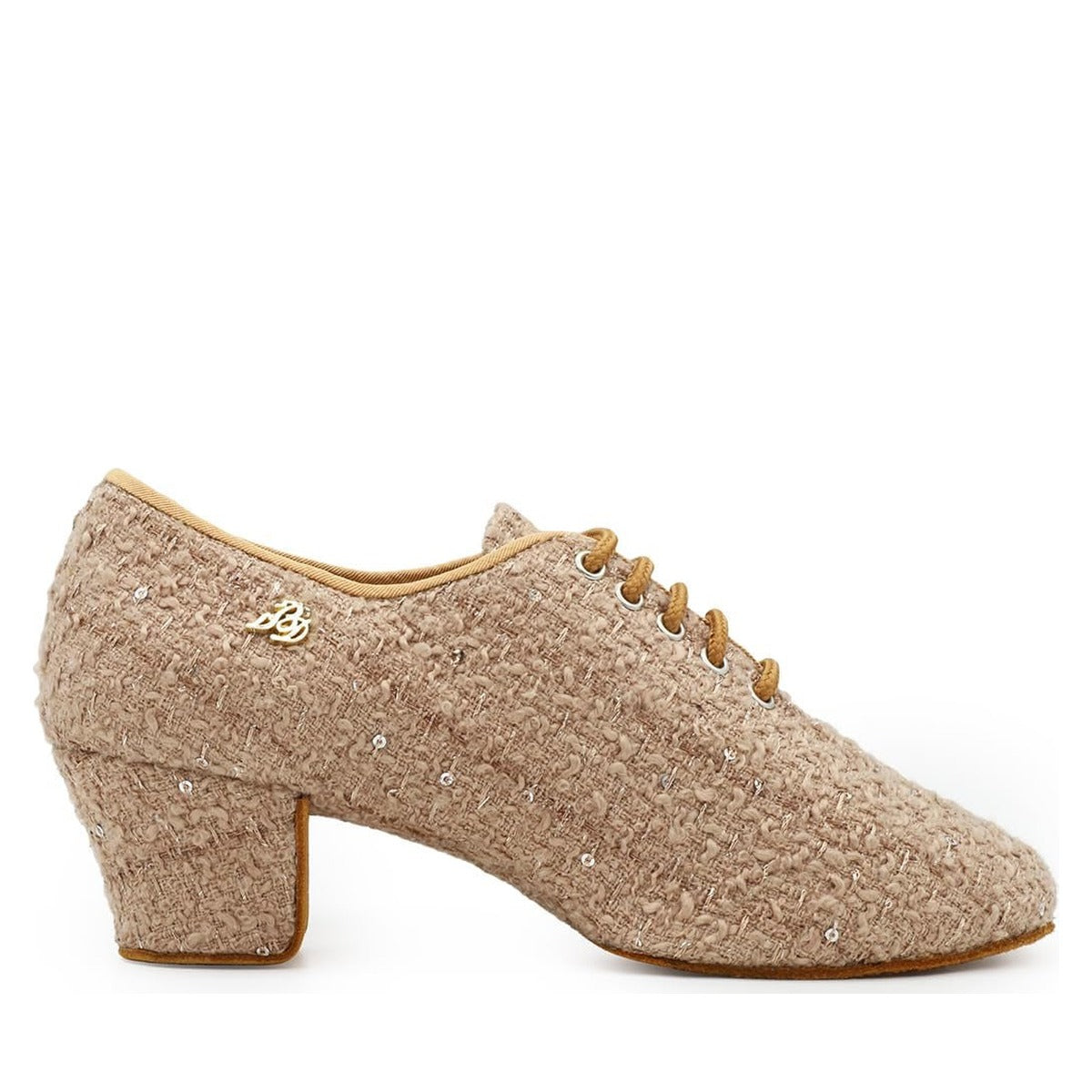 Coco Tweed Nude Style Women’s Latin Dance Shoes – Lace - Up Ballroom Practice & Performance Shoes with 4.5 mm heel, split sole - BD Dance - Wedance