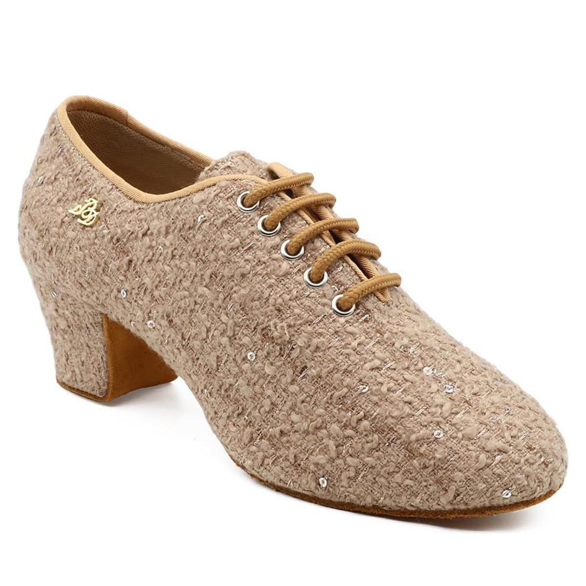 Coco Tweed Nude Style Women’s Latin Dance Shoes – Lace - Up Ballroom Practice & Performance Shoes with 4.5 mm heel, split sole - BD Dance - Wedance