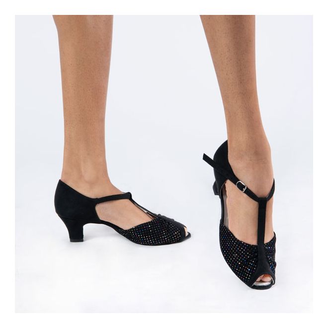 Coral Black Nubuck Multi Glitter Dance Shoes - 1.6" heel