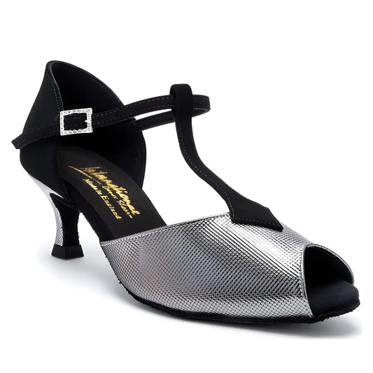 Jenny — IDS Ladies Social Dance Shoes — Black Nubuck/Steel Pixel