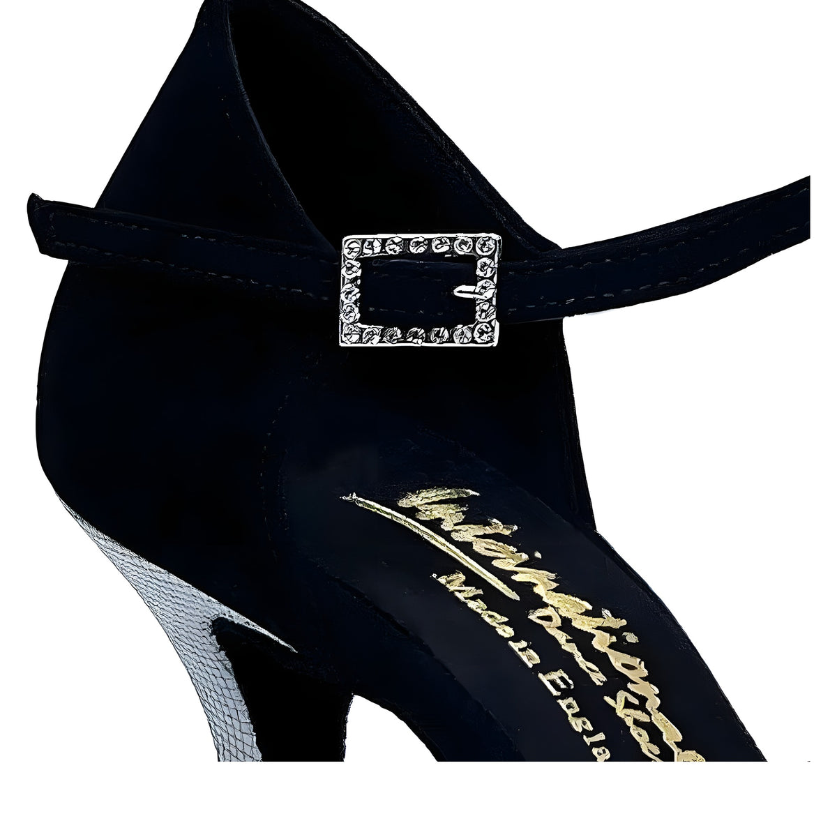 Mia T-Bar — IDS Ladies Latin Dance Shoes — Black Nubuck/Steel Pixel