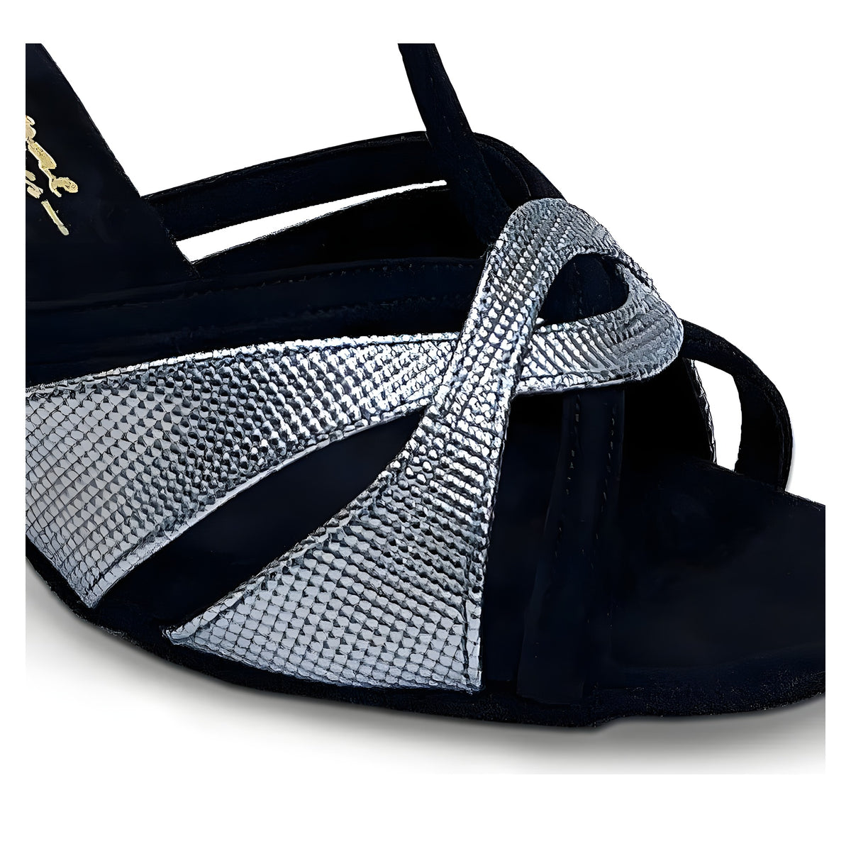 Mia T-Bar — IDS Ladies Latin Dance Shoes — Black Nubuck/Steel Pixel