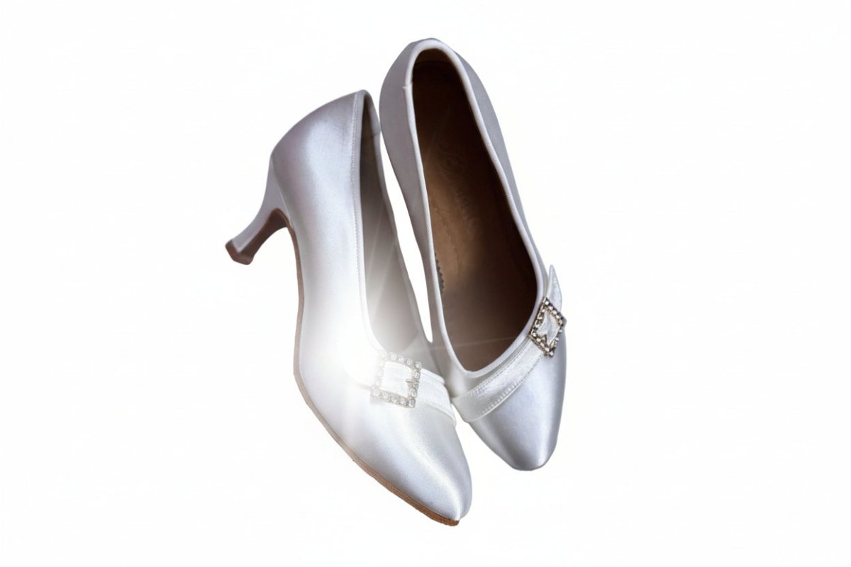ELENA – Women’s White Satin Standard Ballroom Shoes, 65 mm / 2.5” Heel - BD Dance - Wedance