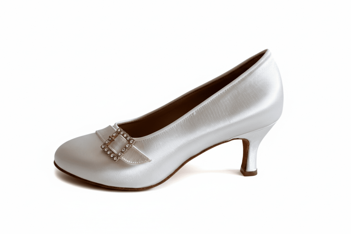 ELENA – Women’s White Satin Standard Ballroom Shoes, 65 mm / 2.5” Heel - BD Dance - Wedance