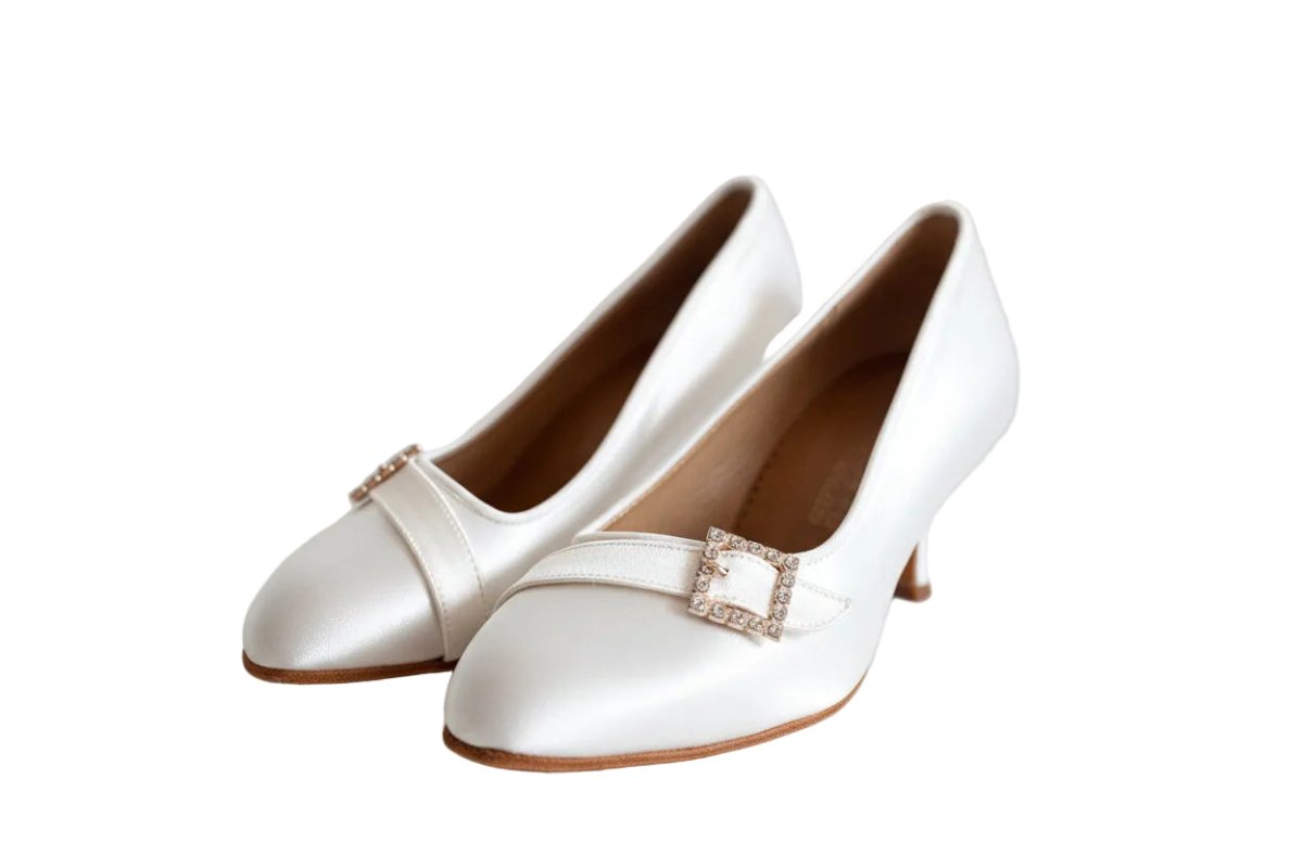ELENA – Women’s White Satin Standard Ballroom Shoes, 65 mm / 2.5” Heel - BD Dance - Wedance
