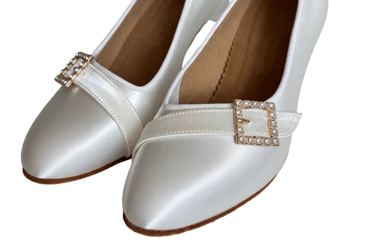 ELENA – Women’s White Satin Standard Ballroom Shoes, 65 mm / 2.5” Heel - BD Dance - Wedance