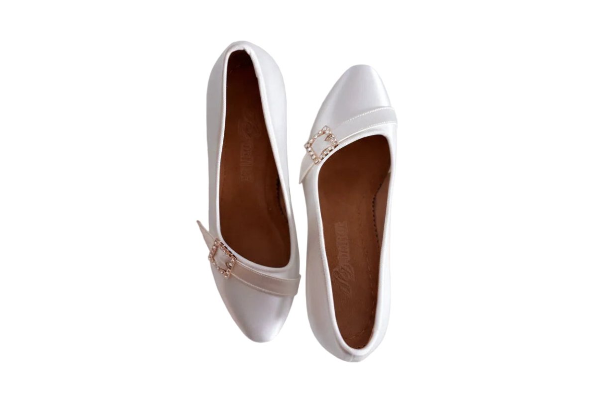 ELENA – Women’s White Satin Standard Ballroom Shoes, 65 mm / 2.5” Heel - BD Dance - Wedance