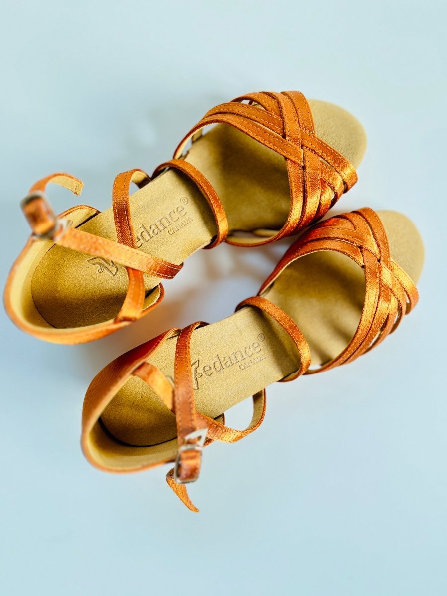 Eva dark tan satin Latin dance shoes