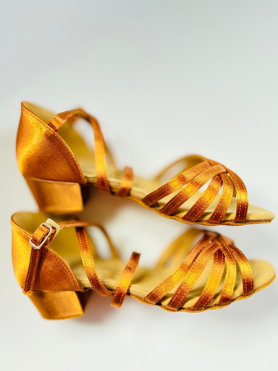 Kids' or Women's Ballroom / Latin / Salsa Dance Shoes, Tan Satin, 35-45 mm/ 1.4-1.8" heel