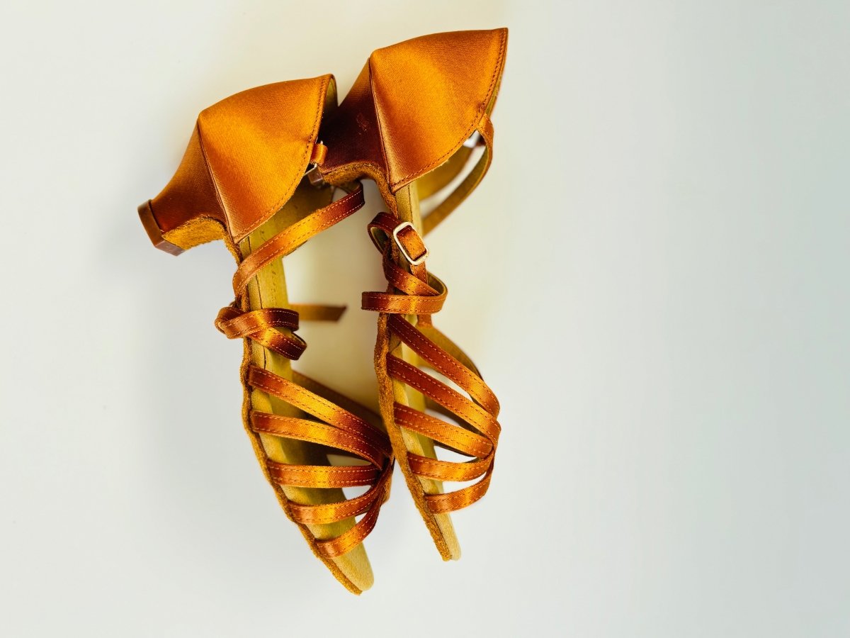Eva dark tan satin Latin dance shoes