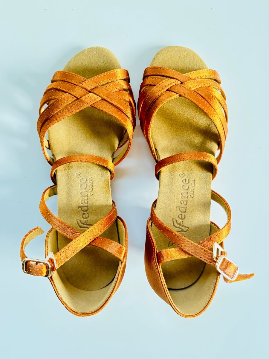 Eva dark tan satin Latin dance shoes