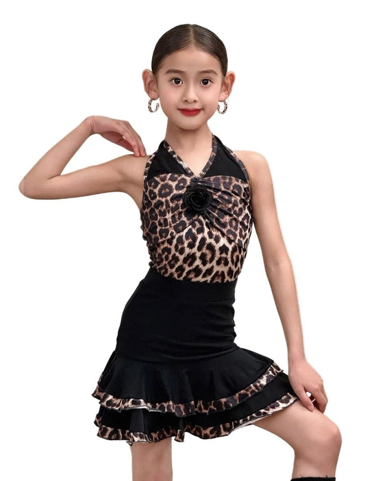 Girls Leopard Print Latin Dance Skirt with Leotard - Wedance - Wedance