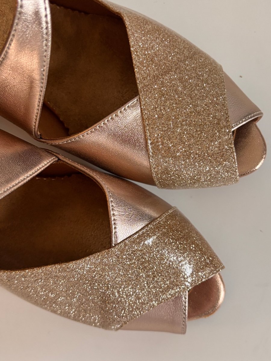 Glitter Ballroom Dance Shoes for Women – Low Heel, Cross Strap Latin & Social Dance Sandals - Wedance - Wedance