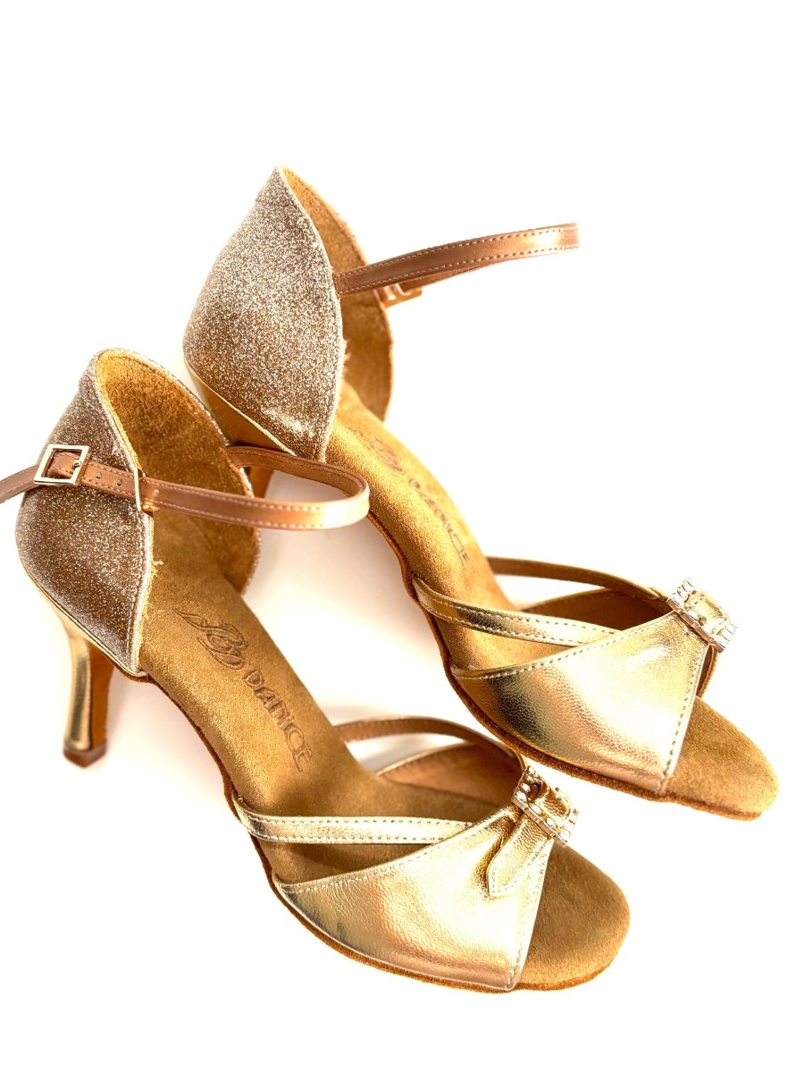 BD Dance Women's Latin Dance Shoes, Gold Leather, Natural Suede Insole, 75mm/ 3’ heel