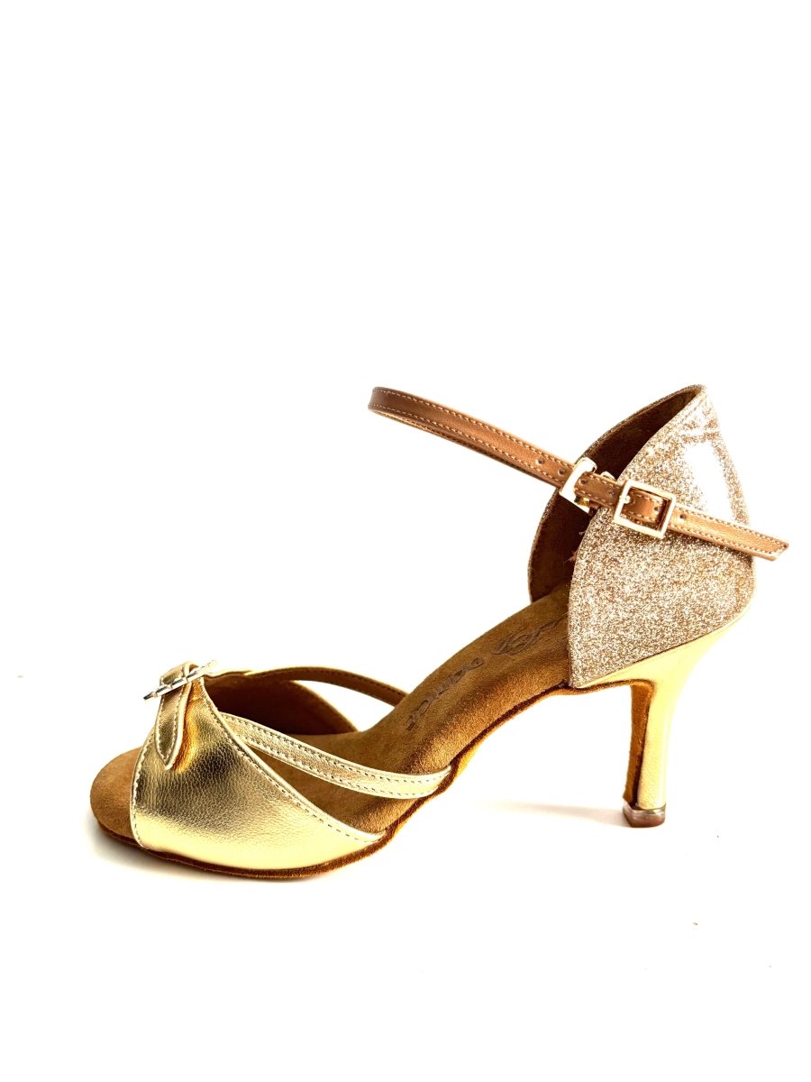 BD Dance Women's Latin Dance Shoes, Gold Leather, Natural Suede Insole, 75mm/ 3’ heel
