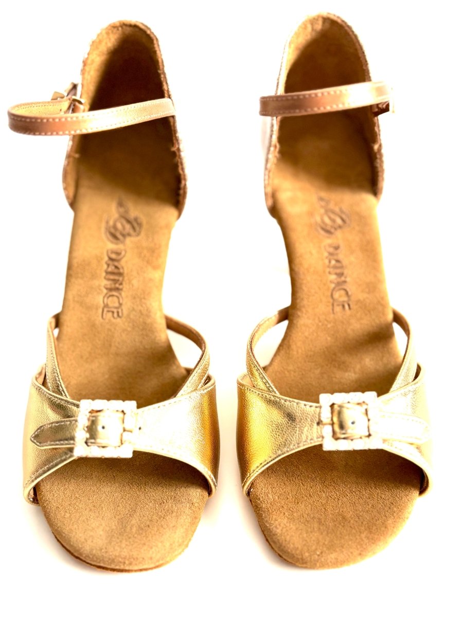 BD Dance Women's Latin Dance Shoes, Gold Leather, Natural Suede Insole, 75mm/ 3’ heel