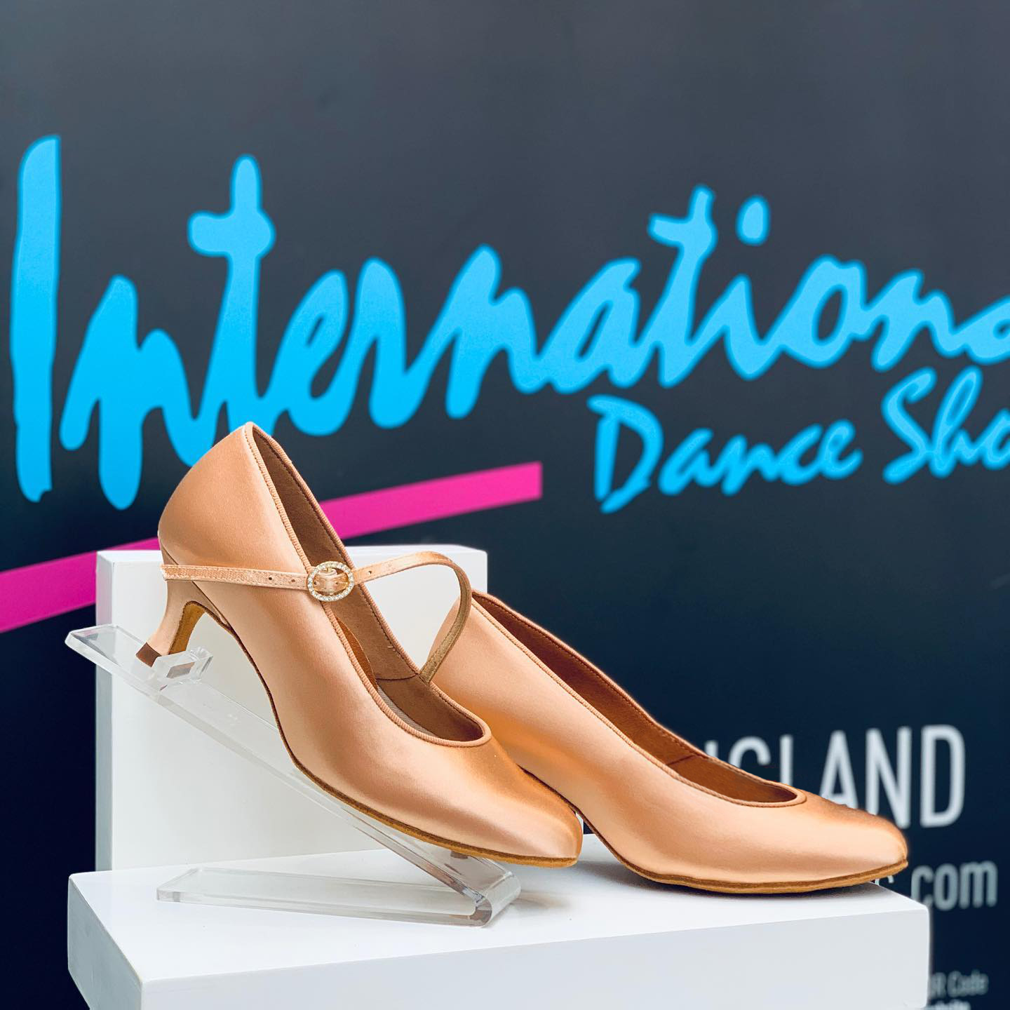 IDS ICS Round Toe Single Strap Peach Satin Ballroom Shoes