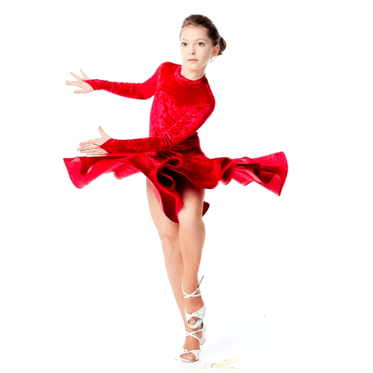 Juvenile Ballroom Latin Salsa Dance Red Velvet Dress - DanceMe - Wedance