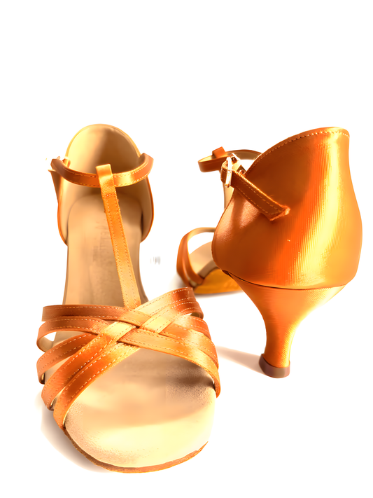 EVA T Latin Dance Shoes for Women – Tan Satin, 2” / 2.5” / 3” Heels upscaled