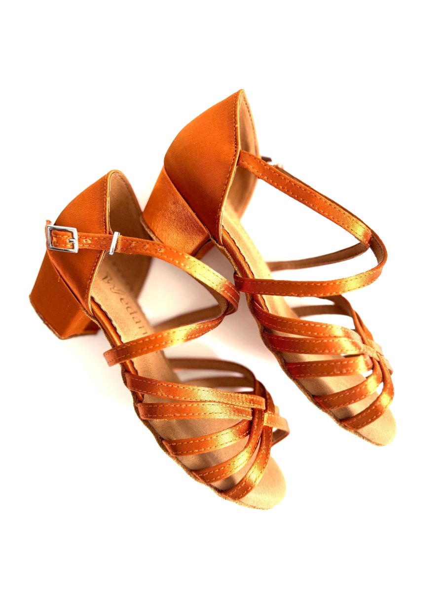 Kids’ Latin Dance Shoes - Aria, Tan Satin (Wide Fit) - Dance Shoes - Wedance Vibe - Wedance