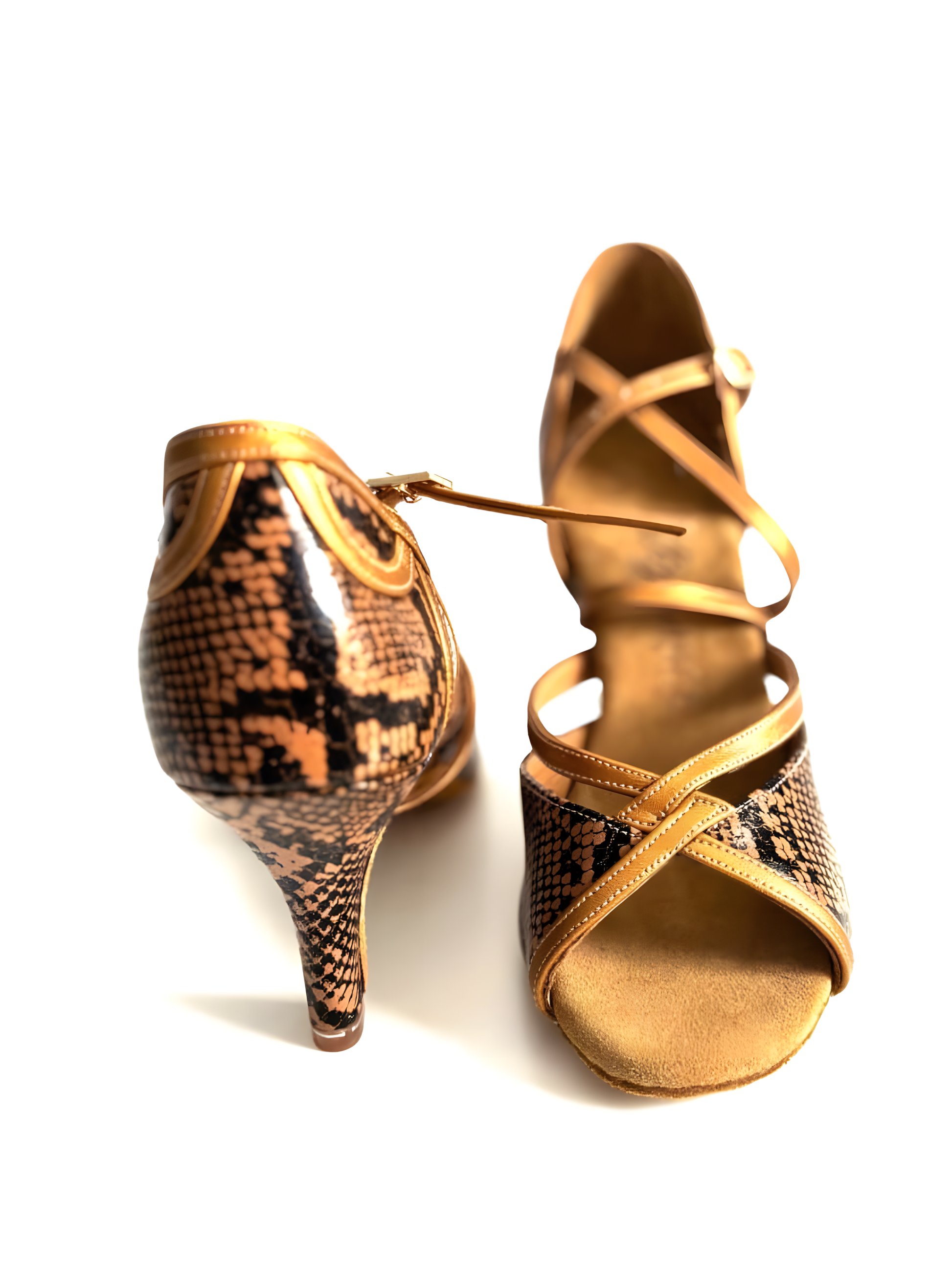 BD Dance Women’s Latin Dance Shoes 2802-B – Tan Snake-Pattern Leather – 3’ Heel – For Salsa, Bachata, Ballroom Performance upscaled