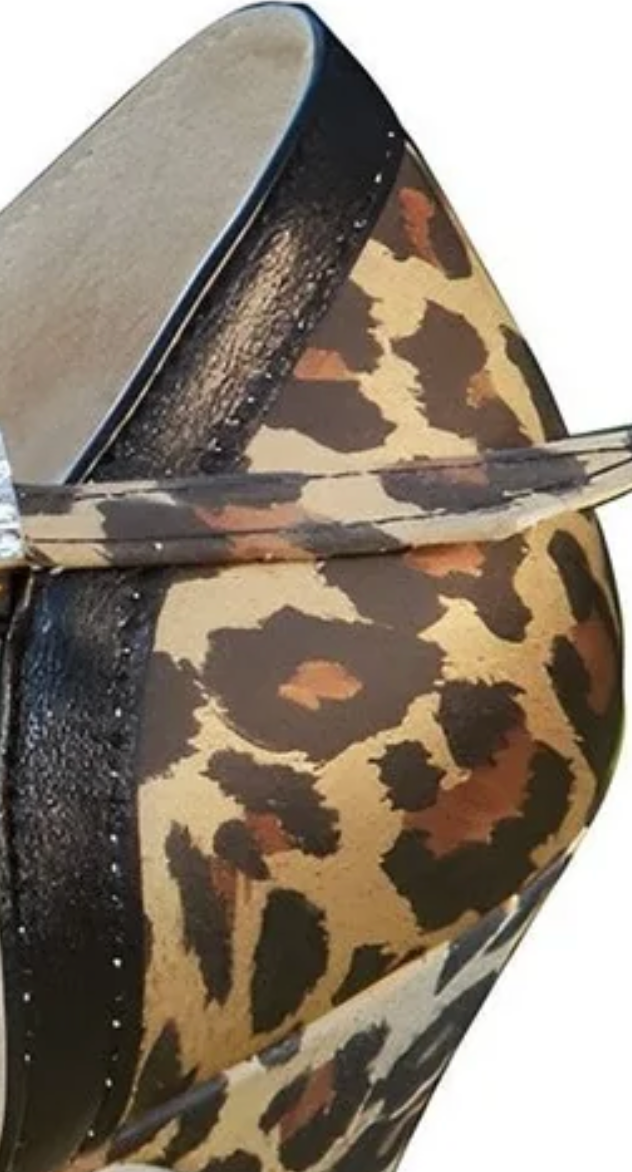 Leopard Satin & Black Leather