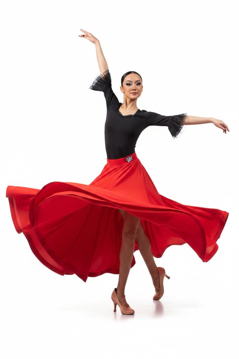 LS - 03249 Long Black Ballroom Practice Skirt for Women, Samba, Tango, Walz - Wedance - Wedance