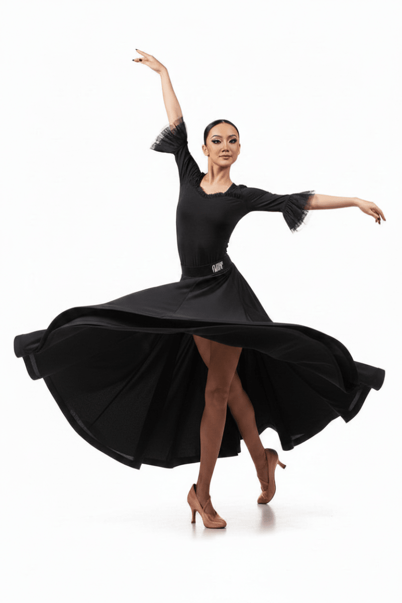 LS - 03249 Long Black Ballroom Practice Skirt for Women, Samba, Tango, Walz - Wedance - Wedance