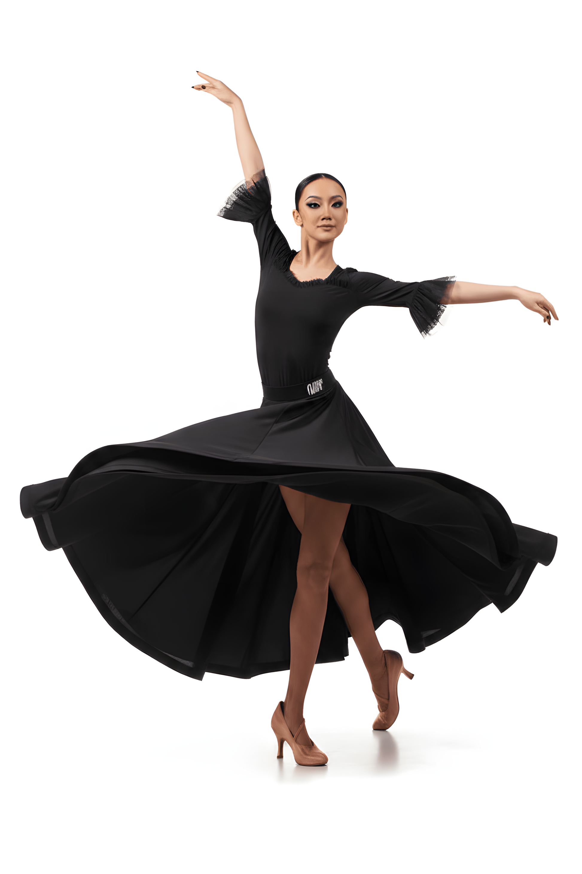 LS-03249 Long Black Ballroom Practice Skirt for Women, Samba, Tango, Walz upscaled