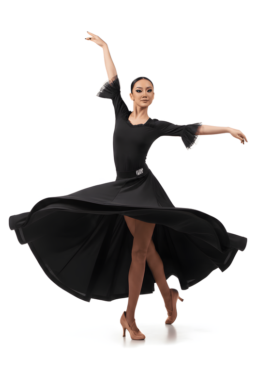 LS-03249 Long Black Ballroom Practice Skirt for Women, Samba, Tango, Walz upscaled