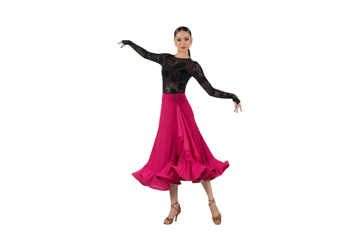 LS - 03258R Long Black Ballroom Practice Skirt for Women, Layered ruffles - Wedance - Wedance